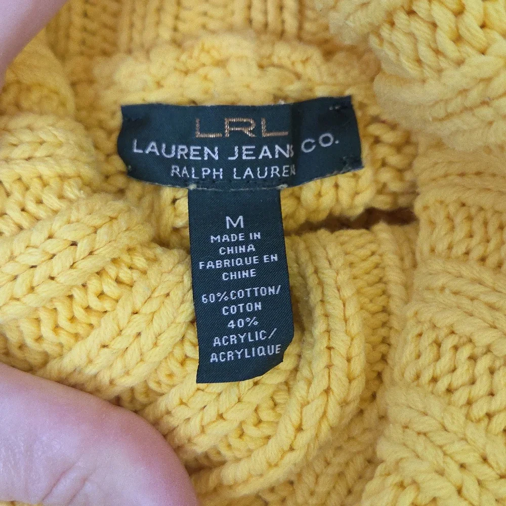 LAUREN RALPH LAUREN JEANS CO VIBRANT YELLOW CABLE KNIT COWL NECK SWEATER M